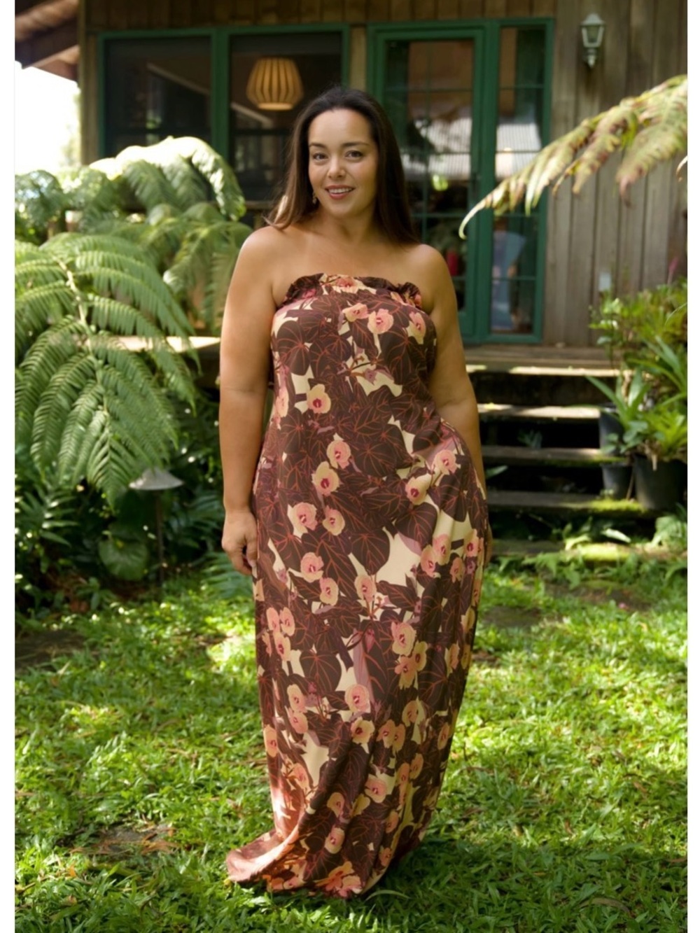 Strapless Hawaiian Floral Maxi Dress